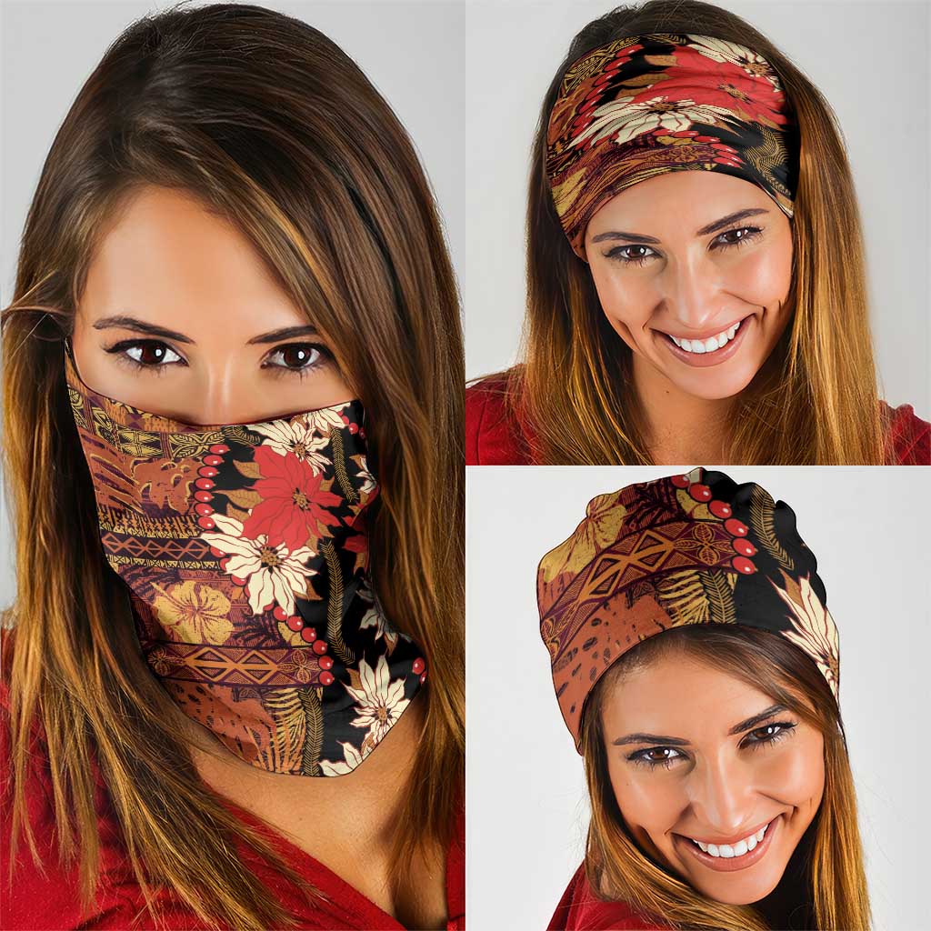 Hawaii Christmas Poinsettia Lei Neck Gaiter Tapa Pattern LT01 - Polynesian Pride