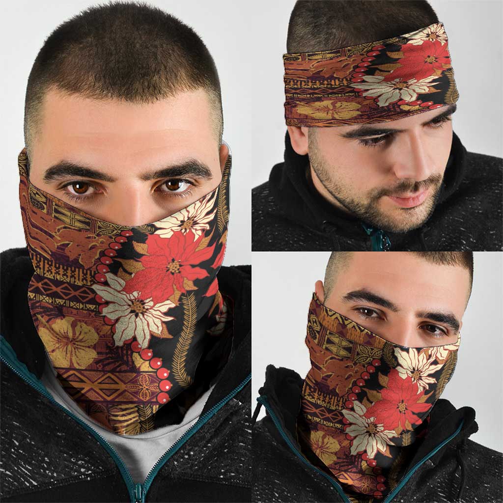 Hawaii Christmas Poinsettia Lei Neck Gaiter Tapa Pattern LT01 - Polynesian Pride