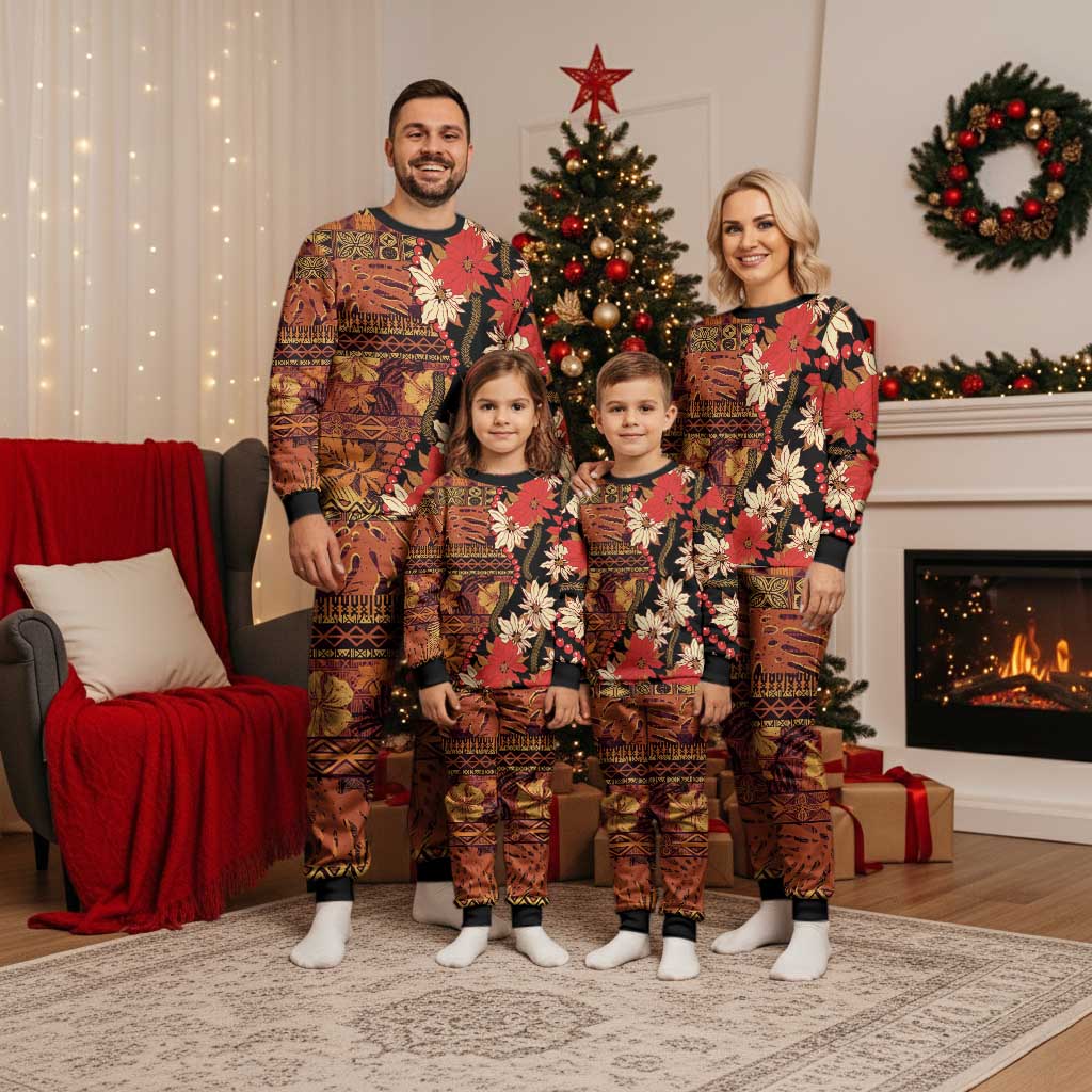 Hawaii Christmas Poinsettia Lei Christmas Pajama Set Tapa Pattern LT01 - Polynesian Pride