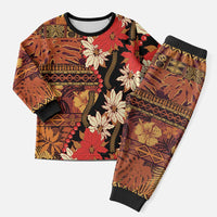 Hawaii Christmas Poinsettia Lei Christmas Pajama Set Tapa Pattern LT01 Men Brown - Polynesian Pride