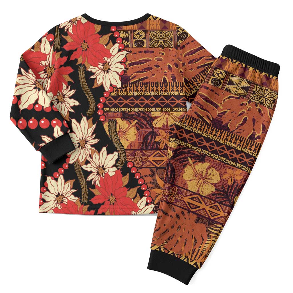Hawaii Christmas Poinsettia Lei Christmas Pajama Set Tapa Pattern LT01 - Polynesian Pride