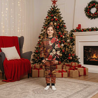 Hawaii Christmas Poinsettia Lei Christmas Pajama Set Tapa Pattern LT01 Kid Brown - Polynesian Pride