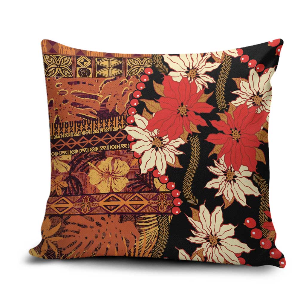 Hawaii Christmas Poinsettia Lei Pillow Cover Tapa Pattern LT01 Brown - Polynesian Pride