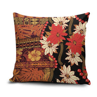 Hawaii Christmas Poinsettia Lei Pillow Cover Tapa Pattern LT01 Brown - Polynesian Pride