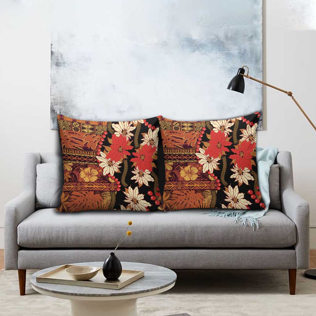 Hawaii Christmas Poinsettia Lei Pillow Cover Tapa Pattern LT01 - Polynesian Pride
