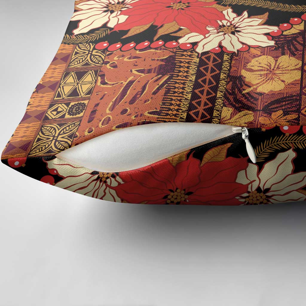 Hawaii Christmas Poinsettia Lei Pillow Cover Tapa Pattern LT01 - Polynesian Pride
