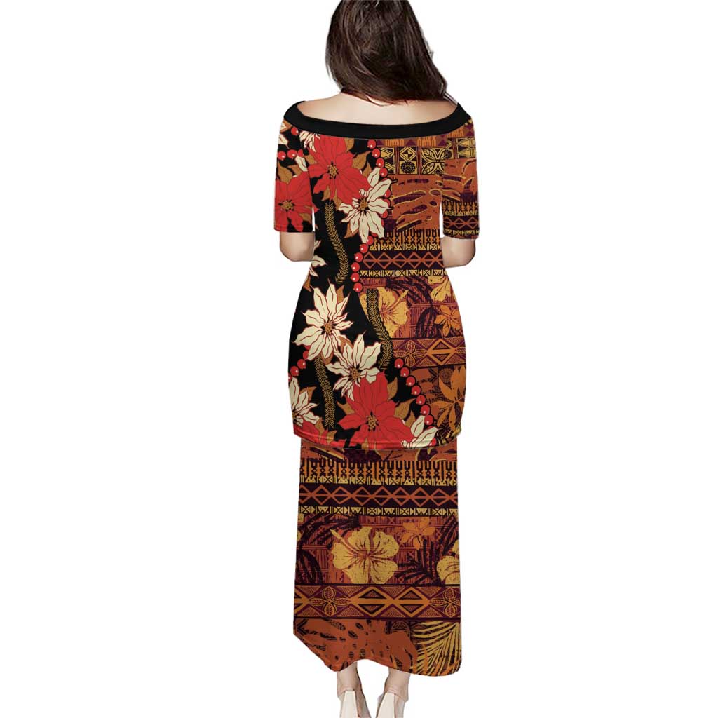 Hawaii Christmas Poinsettia Lei Puletasi Tapa Pattern LT01 - Polynesian Pride