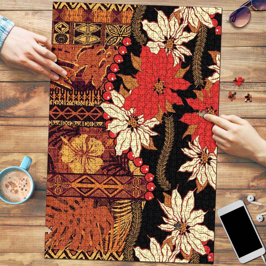 Hawaii Christmas Poinsettia Lei Puzzle Tapa Pattern LT01 Brown - Polynesian Pride
