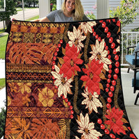 Hawaii Christmas Poinsettia Lei Quilt Tapa Pattern LT01 Brown - Polynesian Pride