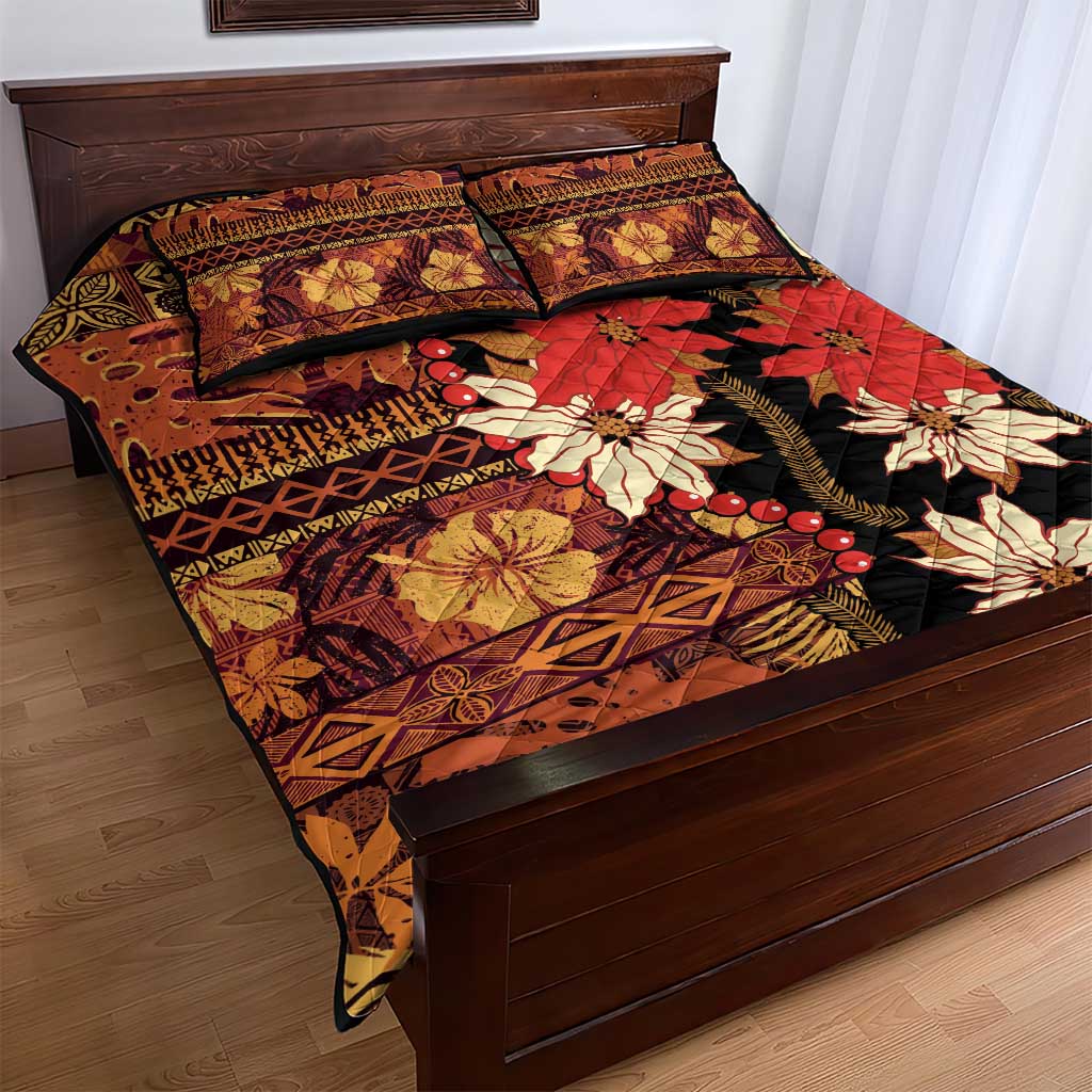 Hawaii Christmas Poinsettia Lei Quilt Bed Set Tapa Pattern LT01 - Polynesian Pride