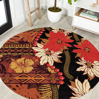 Hawaii Christmas Poinsettia Lei Round Carpet Tapa Pattern LT01 Brown - Polynesian Pride