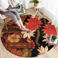 Hawaii Christmas Poinsettia Lei Round Carpet Tapa Pattern LT01 - Polynesian Pride