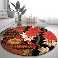 Hawaii Christmas Poinsettia Lei Round Carpet Tapa Pattern LT01 - Polynesian Pride