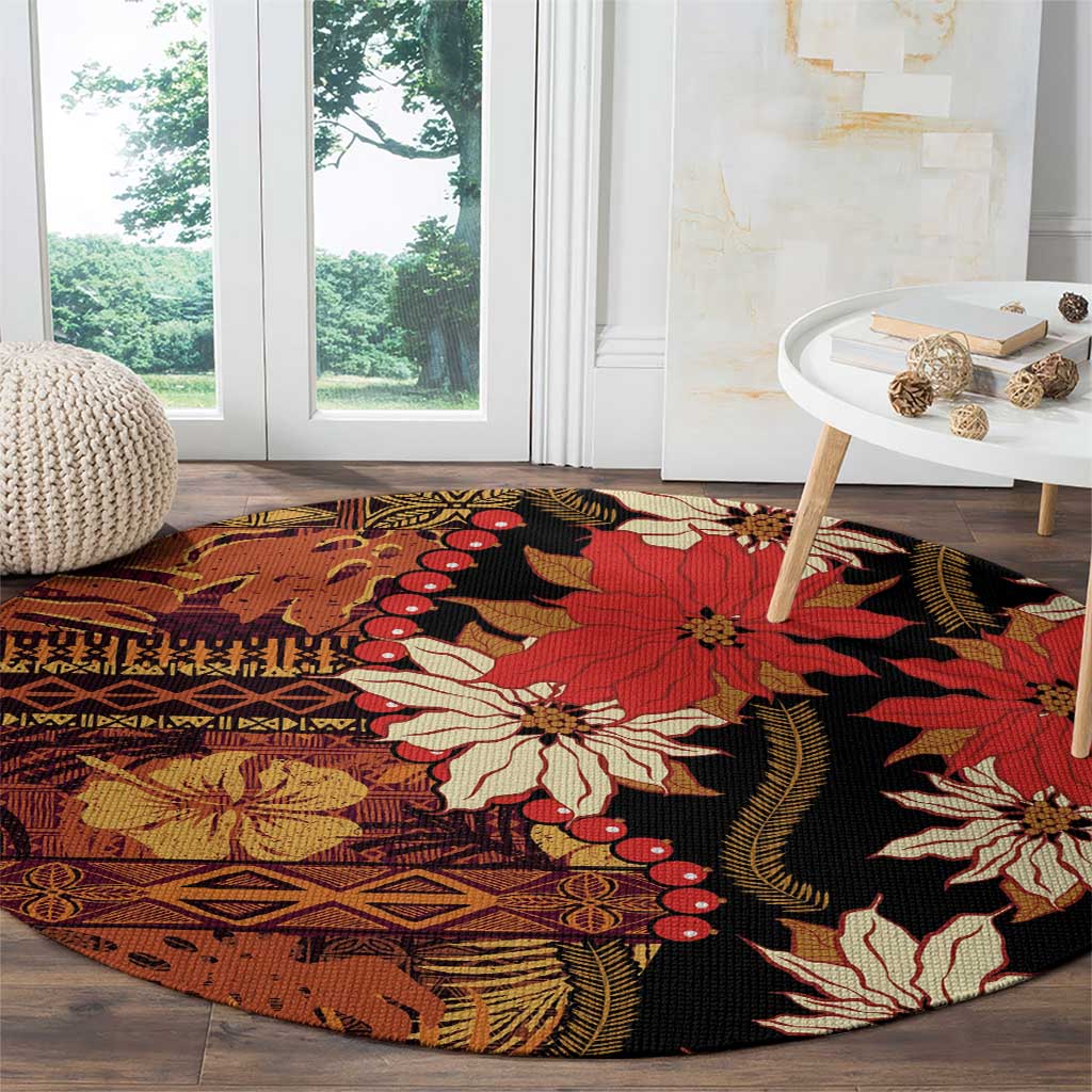 Hawaii Christmas Poinsettia Lei Round Carpet Tapa Pattern LT01 - Polynesian Pride