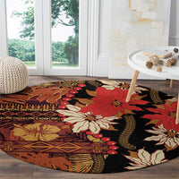 Hawaii Christmas Poinsettia Lei Round Carpet Tapa Pattern LT01 - Polynesian Pride