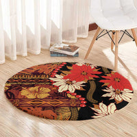 Hawaii Christmas Poinsettia Lei Round Carpet Tapa Pattern LT01 - Polynesian Pride