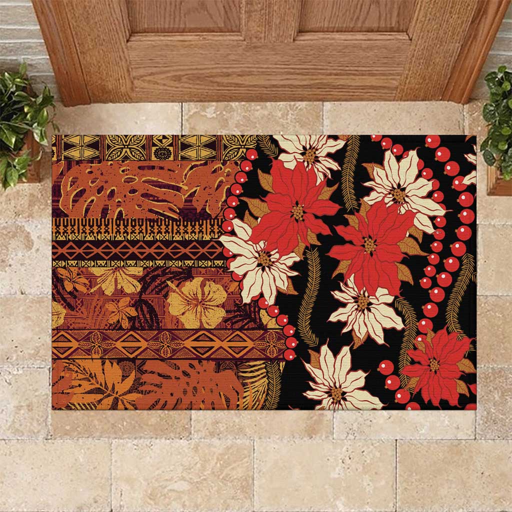 Hawaii Christmas Poinsettia Lei Rubber Doormat Tapa Pattern LT01 Brown - Polynesian Pride