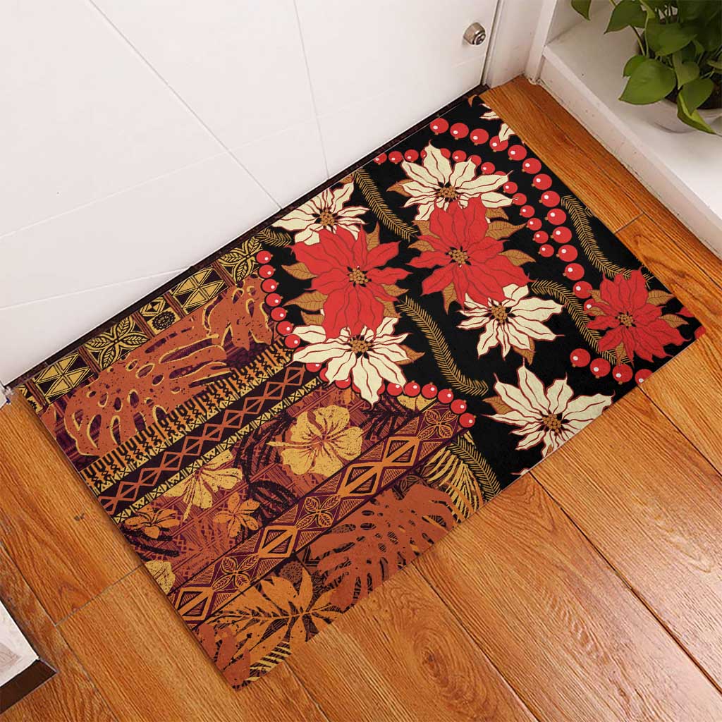 Hawaii Christmas Poinsettia Lei Rubber Doormat Tapa Pattern LT01 - Polynesian Pride