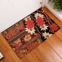 Hawaii Christmas Poinsettia Lei Rubber Doormat Tapa Pattern LT01 - Polynesian Pride