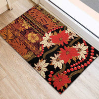 Hawaii Christmas Poinsettia Lei Rubber Doormat Tapa Pattern LT01 - Polynesian Pride