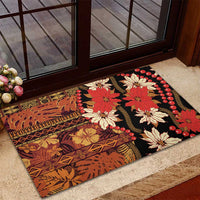 Hawaii Christmas Poinsettia Lei Rubber Doormat Tapa Pattern LT01 - Polynesian Pride