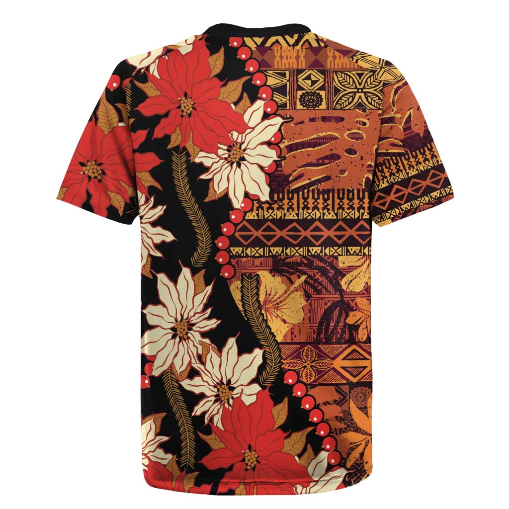 Hawaii Christmas Poinsettia Lei Rugby Jersey Tapa Pattern LT01 - Polynesian Pride