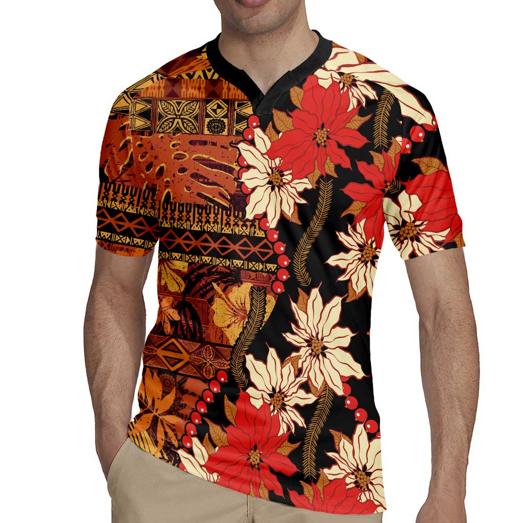 Hawaii Christmas Poinsettia Lei Rugby Jersey Tapa Pattern LT01 - Polynesian Pride