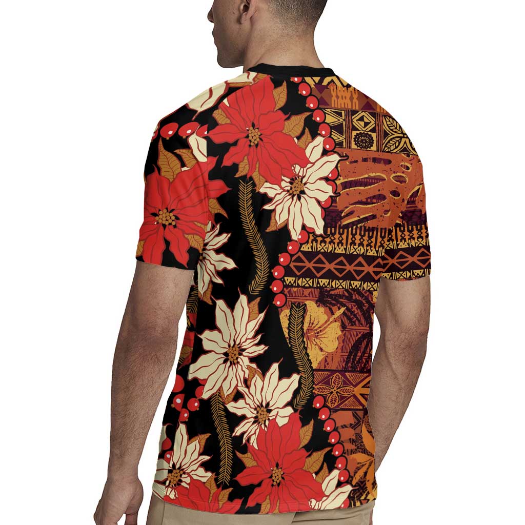 Hawaii Christmas Poinsettia Lei Rugby Jersey Tapa Pattern LT01 - Polynesian Pride
