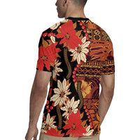 Hawaii Christmas Poinsettia Lei Rugby Jersey Tapa Pattern LT01 - Polynesian Pride