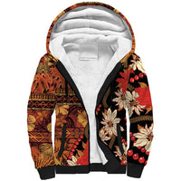Hawaii Christmas Poinsettia Lei Sherpa Hoodie Tapa Pattern LT01 Unisex Brown - Polynesian Pride