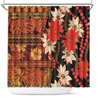 Hawaii Christmas Poinsettia Lei Shower Curtain Tapa Pattern LT01 Brown - Polynesian Pride
