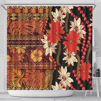 Hawaii Christmas Poinsettia Lei Shower Curtain Tapa Pattern LT01 - Polynesian Pride