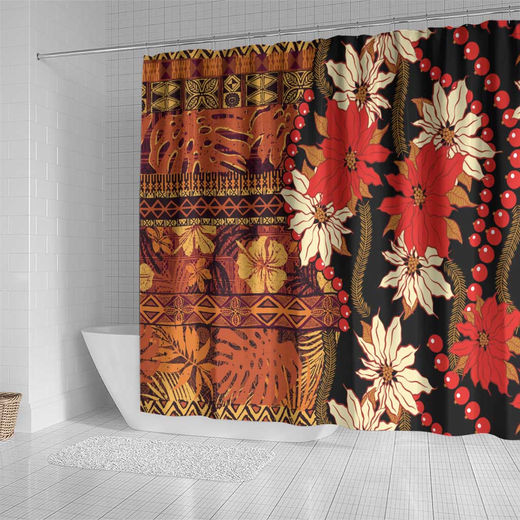 Hawaii Christmas Poinsettia Lei Shower Curtain Tapa Pattern LT01 - Polynesian Pride