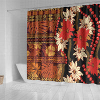 Hawaii Christmas Poinsettia Lei Shower Curtain Tapa Pattern LT01 - Polynesian Pride