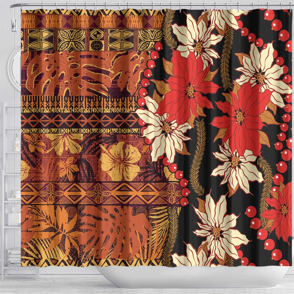 Hawaii Christmas Poinsettia Lei Shower Curtain Tapa Pattern LT01 - Polynesian Pride