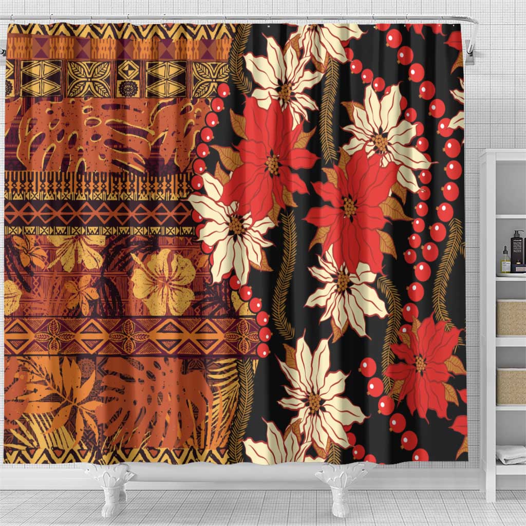 Hawaii Christmas Poinsettia Lei Shower Curtain Tapa Pattern LT01 - Polynesian Pride