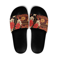 Hawaii Christmas Poinsettia Lei Slide Sandals Tapa Pattern LT01 Brown - Polynesian Pride