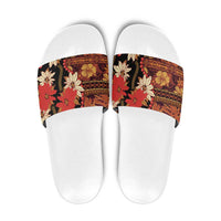 Hawaii Christmas Poinsettia Lei Slide Sandals Tapa Pattern LT01 Brown - Polynesian Pride