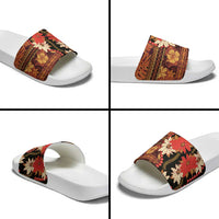 Hawaii Christmas Poinsettia Lei Slide Sandals Tapa Pattern LT01 - Polynesian Pride