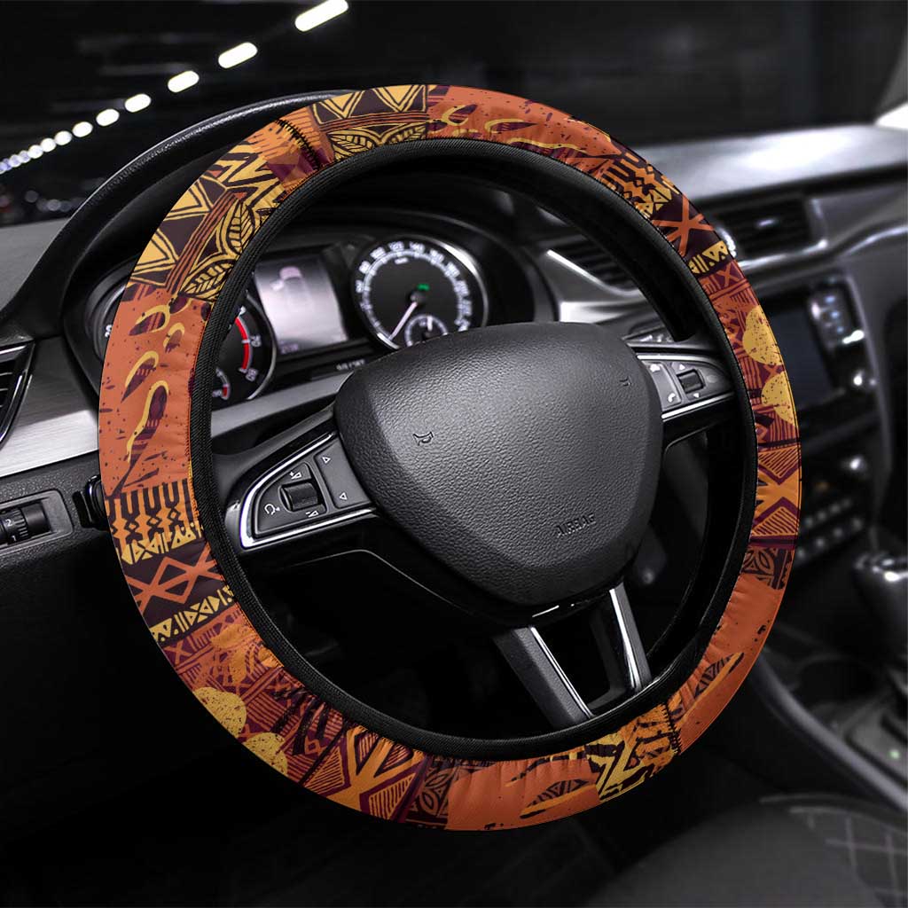 Hawaii Christmas Poinsettia Lei Steering Wheel Cover Tapa Pattern LT01 Universal Fit Brown - Polynesian Pride