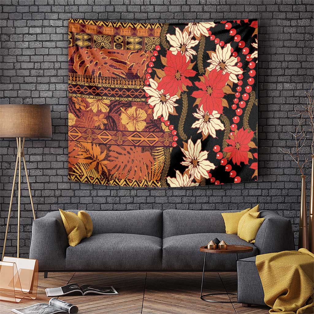 Hawaii Christmas Poinsettia Lei Tapestry Tapa Pattern LT01 Brown - Polynesian Pride