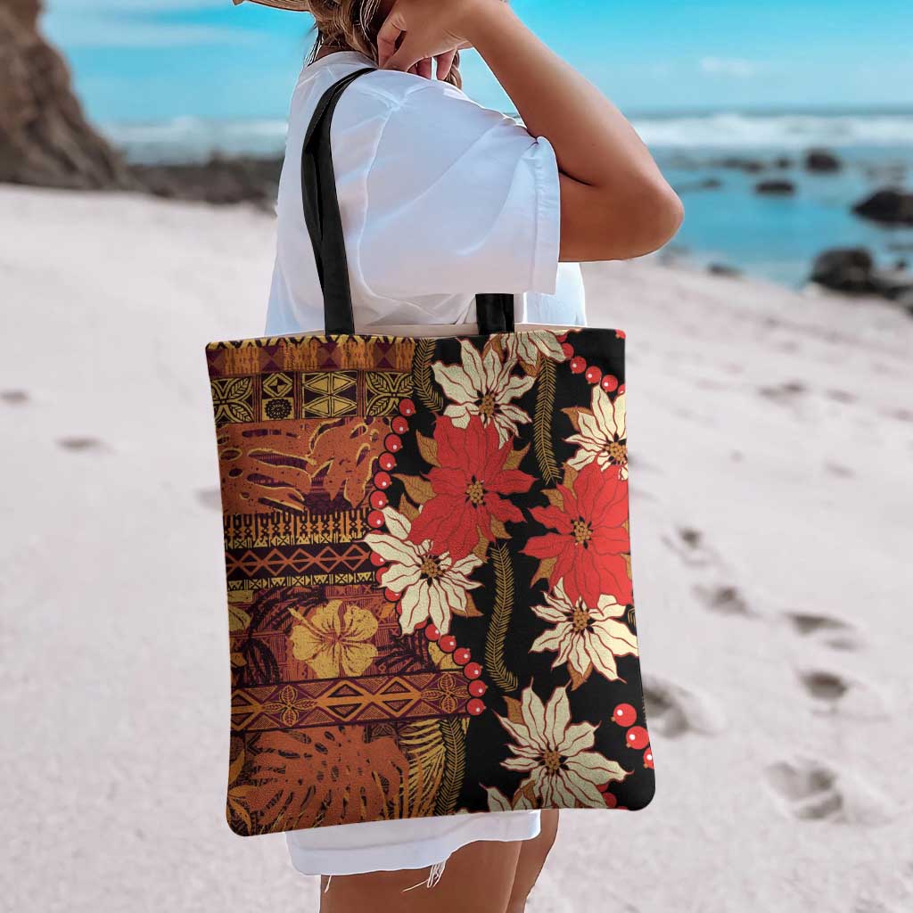 Hawaii Christmas Poinsettia Lei Tote Bag Tapa Pattern LT01 - Polynesian Pride