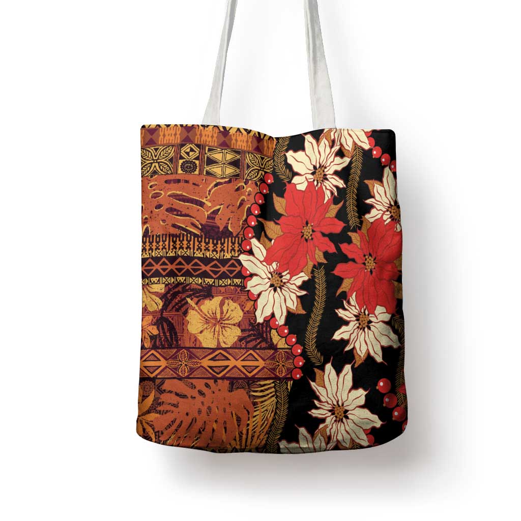 Hawaii Christmas Poinsettia Lei Tote Bag Tapa Pattern LT01 - Polynesian Pride