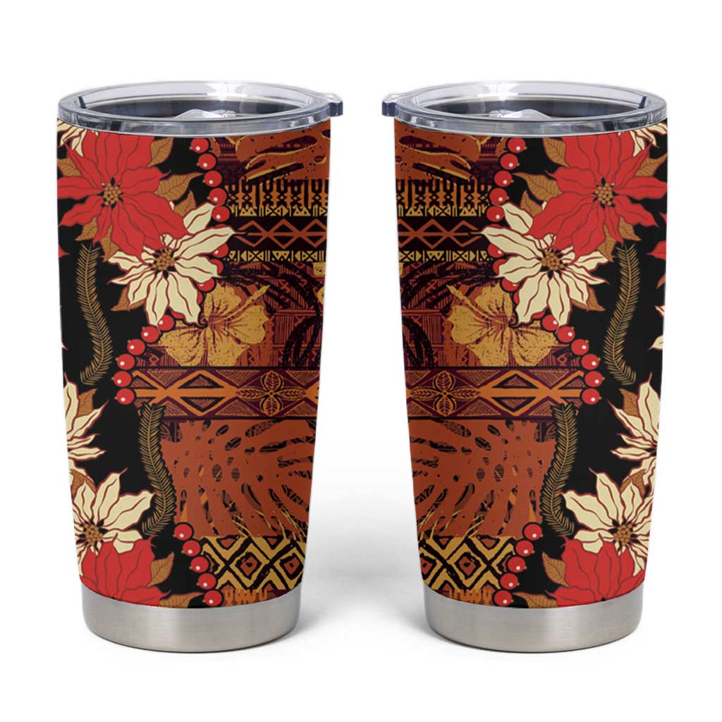 Hawaii Christmas Poinsettia Lei Tumbler Cup Tapa Pattern LT01 Brown - Polynesian Pride