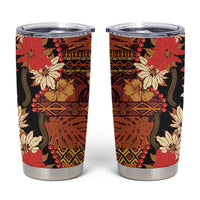 Hawaii Christmas Poinsettia Lei Tumbler Cup Tapa Pattern LT01 Brown - Polynesian Pride