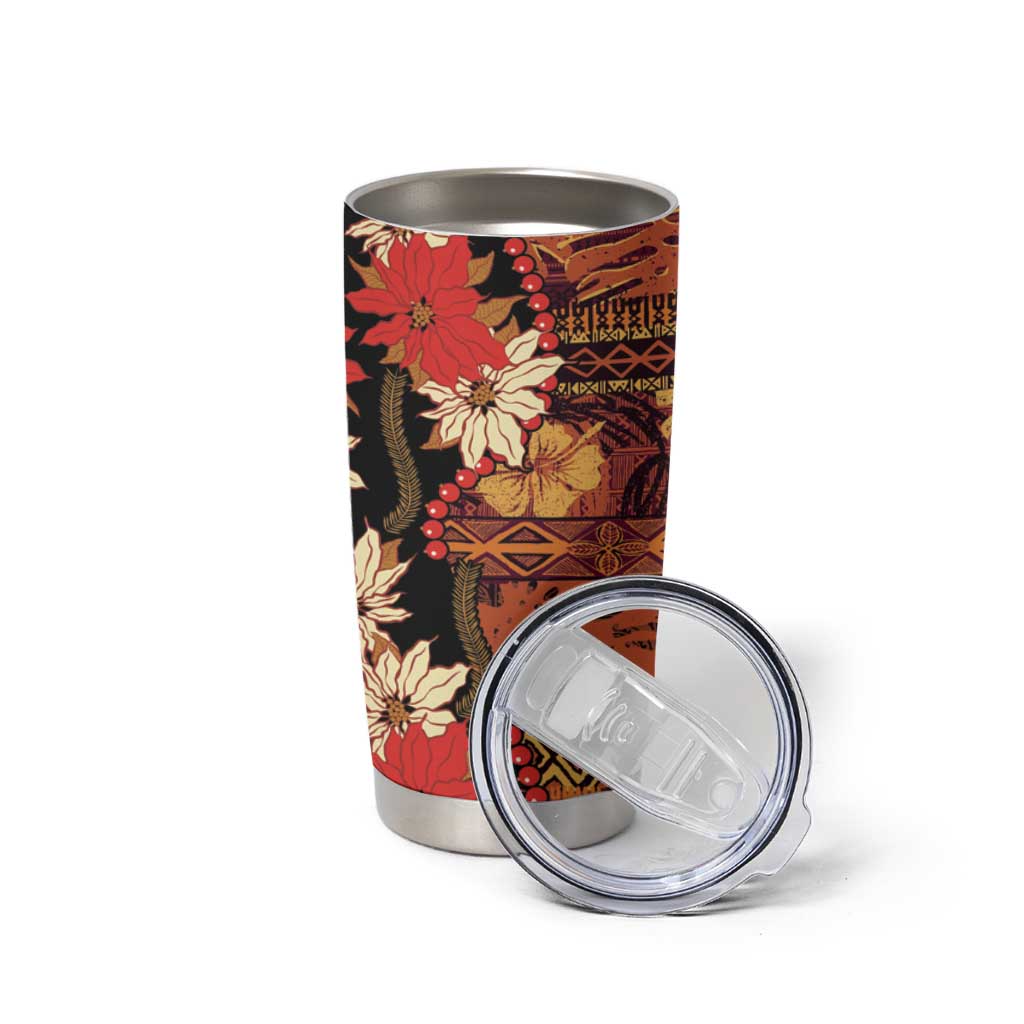 Hawaii Christmas Poinsettia Lei Tumbler Cup Tapa Pattern LT01 - Polynesian Pride