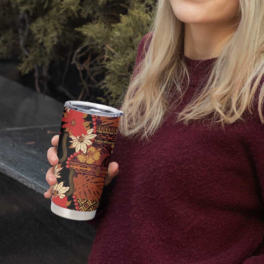 Hawaii Christmas Poinsettia Lei Tumbler Cup Tapa Pattern LT01 - Polynesian Pride