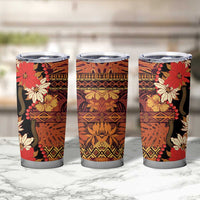 Hawaii Christmas Poinsettia Lei Tumbler Cup Tapa Pattern LT01 - Polynesian Pride