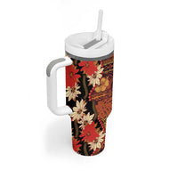 Hawaii Christmas Poinsettia Lei Tumbler With Handle Tapa Pattern LT01 - Polynesian Pride
