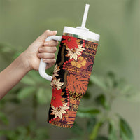 Hawaii Christmas Poinsettia Lei Tumbler With Handle Tapa Pattern LT01 - Polynesian Pride